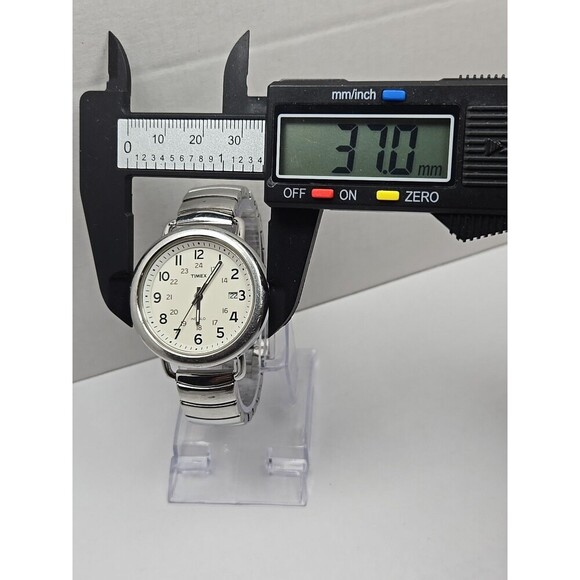 Timex T2P015 Camper Indiglo 37mm Quartz White Dial Date Silver Tone New Battery - Picture 4 of 13